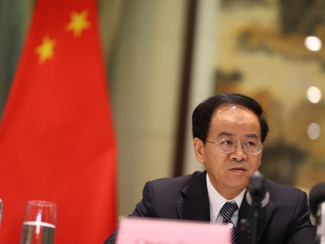 Chinese ambassador Cheng Jingye during a press conference in Canberra. Picture: NCA NewsWire/Gary Ramage