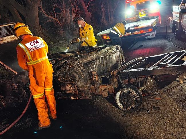 The ute was later towed from the scene. Picture: Facebook/Fish Creek CFA Fire & Rescue