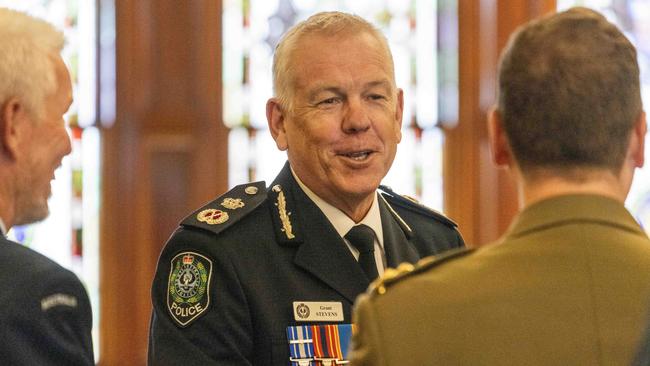 Police Commissioner Grant Stevens at the swearing-in of Dr Richard Harris. Picture: Kelly Barnes