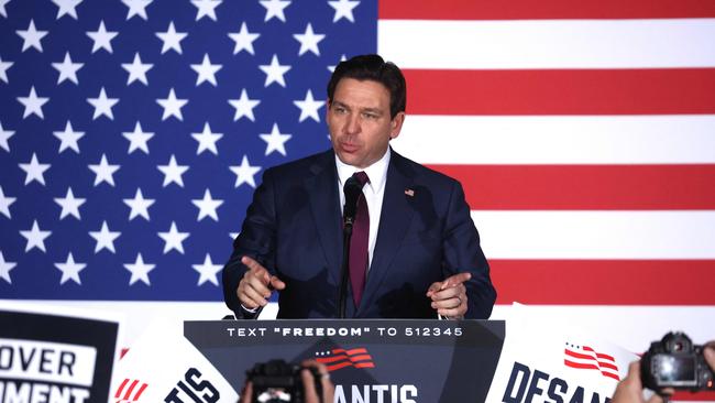 Republican presidential candidate Ron DeSantis speaks at his caucus night event on January 15, 2024. Picture: Getty Images/AFP