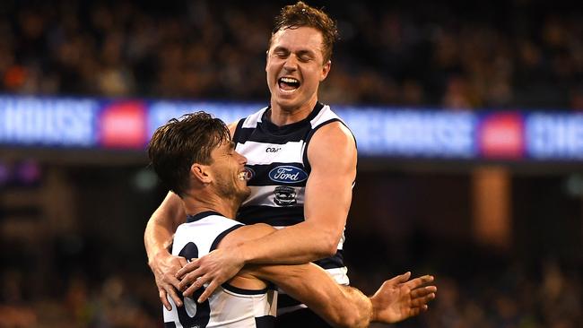 Mitch Duncan challenged Patrick Dangerfield for best-on-ground honours. Picture: AAP