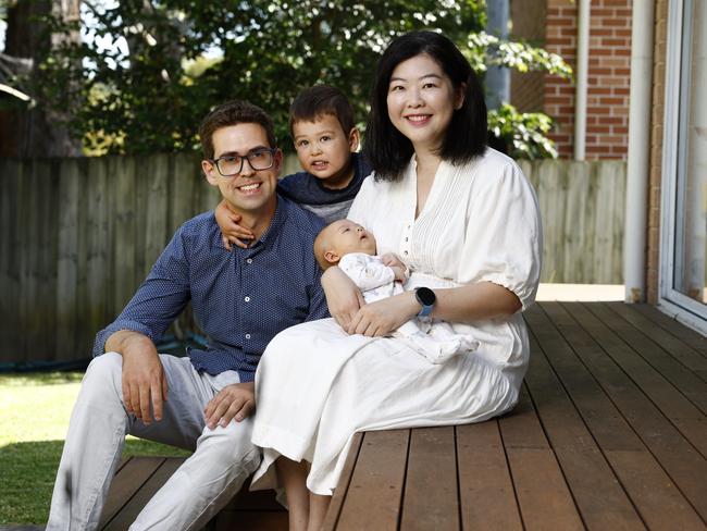 William Sparling and partner Jamie Lee with their son Nelson and 6 week old daughter Celine. Picture: Richard Dobson