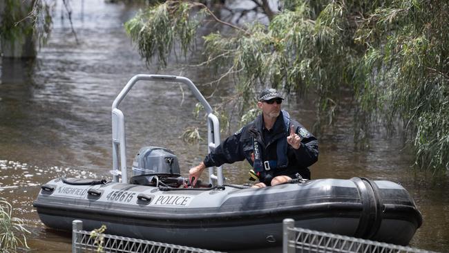 Police searching the water after the man’s body was found on Sunday. Picture: The Advertiser/ Morgan Sette