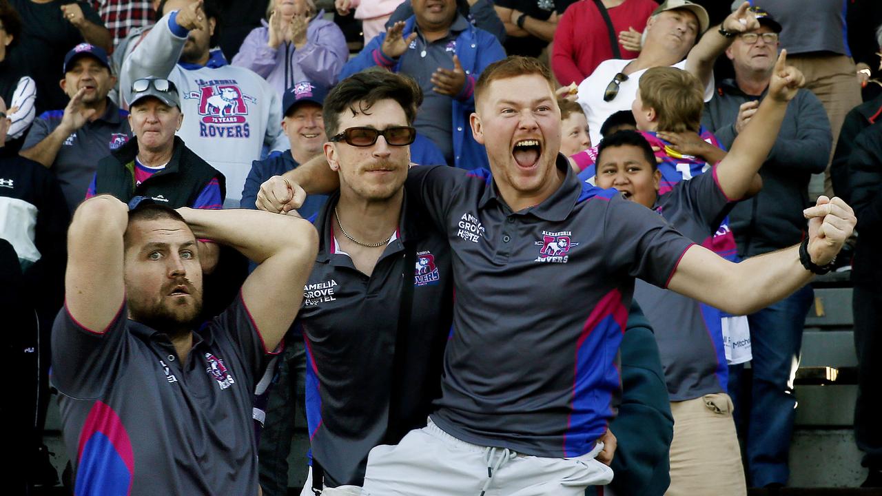 Alexandria Rovers fans go wild after another Rovers try. Picture: John Appleyard