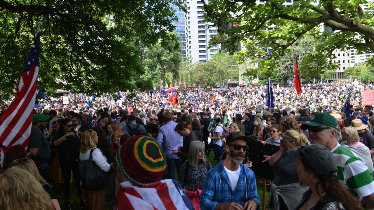 Protesters angry at proposed pandemic laws descend on Melbourne CBD