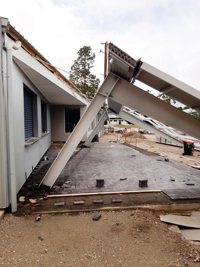 The collapsed spectator terrace roof at Angaston Football Club. Picture: SafeWork SA