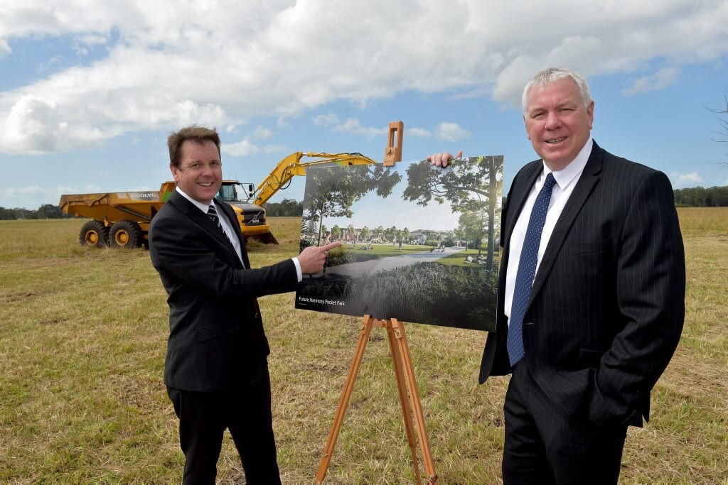 Launch of Harmony Estate at Palmview.CEO of Avid Property Group Cameron Holt and General Manager Bruce Harper on site. Picture: Warren Lynam