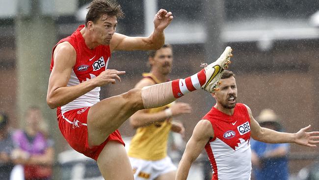 Giant ruckman Lachlan McAndrew could make his debut early in the season, while Tom Hickey (calf) and Peter Ladhams (knee tendonitis) are sidelined. Picture: Phil Hillyard