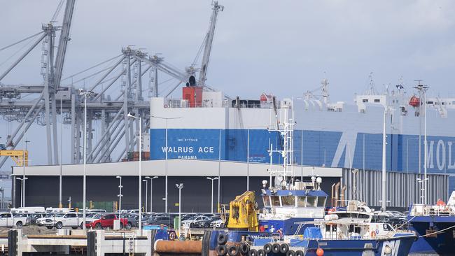 Container and shipping infrastructure at Port Melbourne. Global shipping congestion could continue to affect the Australian agricultural supply chain in the coming weeks. Picture: Ellen Smith