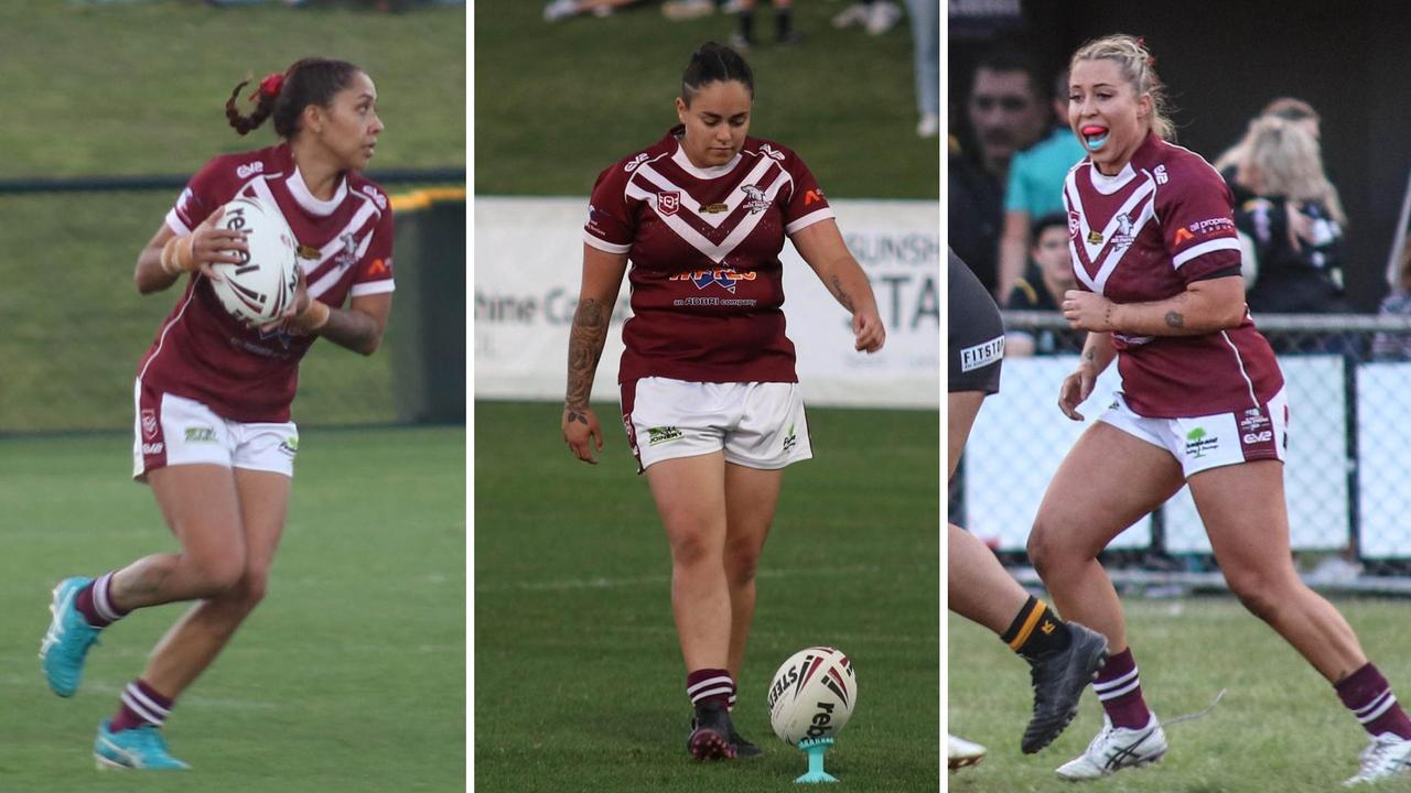 Kawana Dolphins players in action Suvanaha Connors, Brooke Kingdom and Tyla Mitchell. Pictures: Richo Jarman.