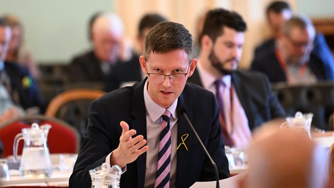 Minister for Transport and Main Roads, Mark Bailey answers questions during a Transport and Resources Committee Estimates Hearing at Parliament House.