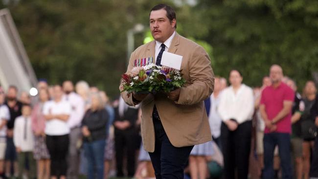 Clynton Hawks at the Townsville 2024 Anzac Day memorial service days before KAP party leaders told him to stand aside as their Thuringowa candidate.