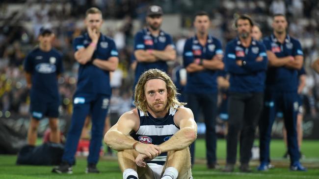 Cam Guthrie and the Cats were left shattered by the Tiger army. Picture: AFL Photos/Getty Images