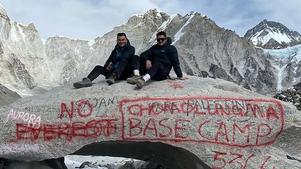 Australian pro boxer Jordan Roesler with brother Nicholas at Mount Everest Base Camp.