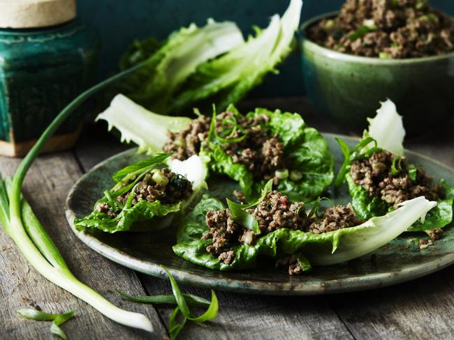 Beef laab and spring lamb salad