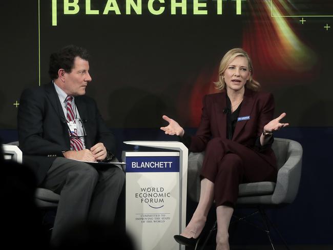 Cate Blanchett, appeared as part of a conversation about refugees in Davos, Switzerland. Picture: AP/Markus Schreiber