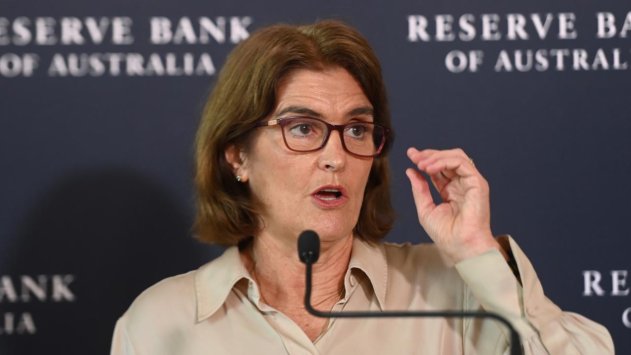 Reserve Bank of Australia Governor Michele Bullock spoke to reporters after leaving the cash rate unchanged at 4.35 per cent. Picture: NCA NewsWire / Jeremy Piper