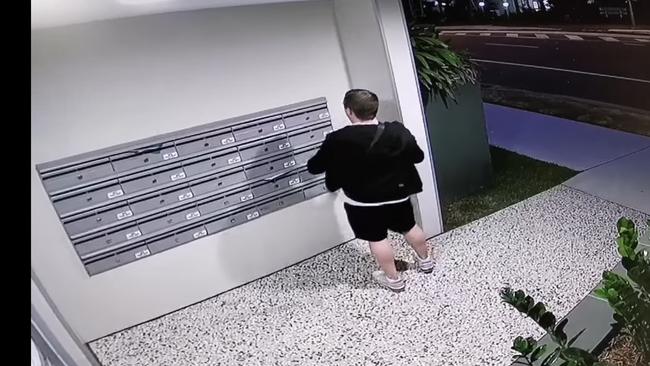 Alleged mail thieves have been caught on camera at a Broadbeach tower numerous times in the past few months. The man pictured was arrested by police and will face court later this month.