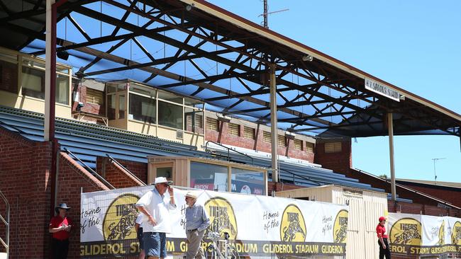 The grandstand at Glenelg Oval, which was damaged during a storm. Picture: Stephen Laffer