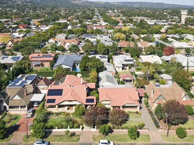 Elevated view of houses & rooftops in leafy eastern suburb of  Adelaide - suburbs, streets and housing generic images