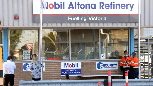 Employees at the Exxon Mobil refinery at Altona. Picture: Andrew Henshaw