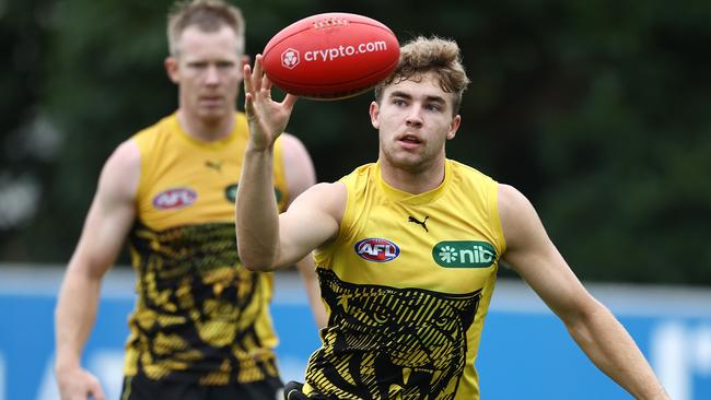 Kaelan Bradtke, training for Richmond, was one of the best for Corowa Rutherglen last weekend. Picture: Michael Klein