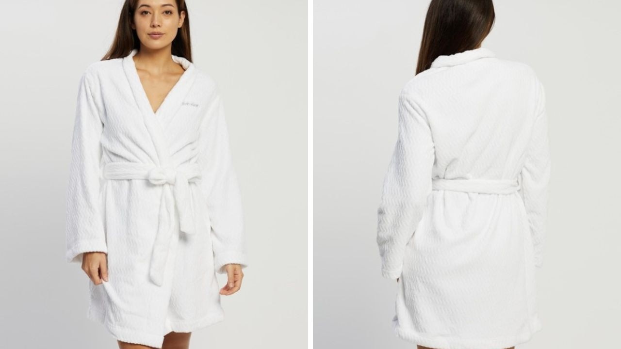 Treat yourself to the Fluffy Chevron Textured Robe by Calvin Klein. Picture: THE ICONIC