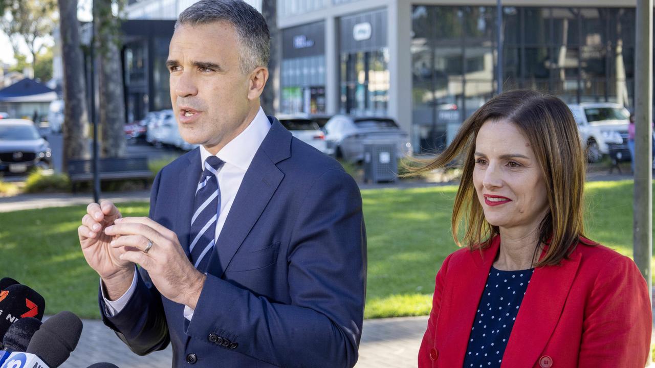 Premier Peter Malinauskas and Labor candidate for Dunstan Cressida O'Hanlon after winning the Dunstan by-election in Norwood. Picture: NCA NewsWire / Kelly Barnes