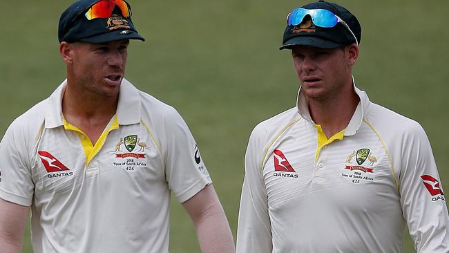 Former vice-captain David Warner and ex-captain Steve Smith. Picture: AFP