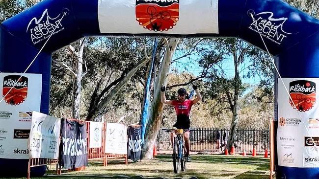 Rohin Adams celebrates on the finish line. Picture: Rapid Ascent