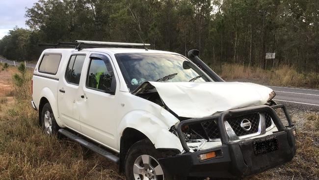 The car that collided with a horse on Cooloola Coast Rd at dawn on Thursday.