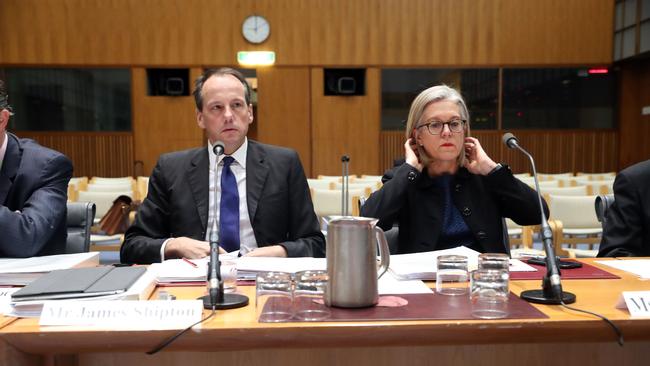 Former Chair of ASIC James Shipton and Deputy Chair Karen Chester appeared at the public hearing. Picture: Gary Ramage