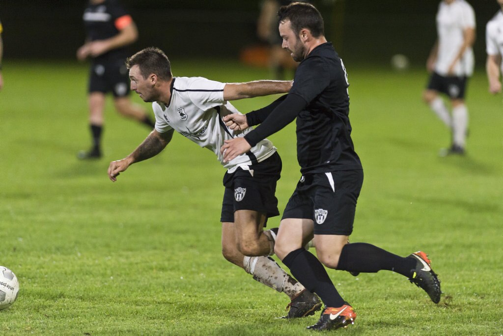 Willowburn player Brodie Welch (left) and Nick McGauley of Willowburn White in Toowoomba Football League Premier Men round five at Commonwealth Oval, Saturday, March 30, 2019. Picture: Kevin Farmer