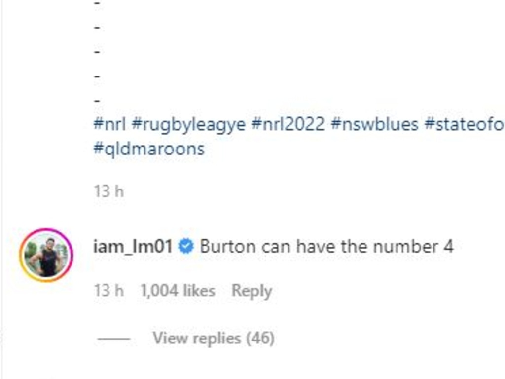 Latrell Mitchell's response to an Instagram post.