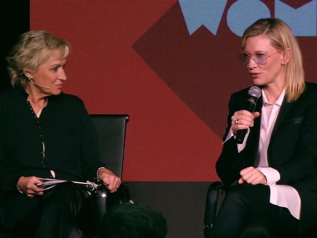 Conversation ... Cate Blanchett talks to Tina Brown about being humanitarian and mother. Picture: Women In The World/YouTube