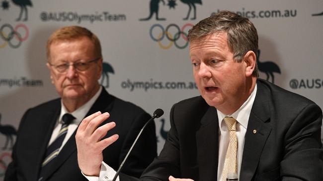 Matt Carroll (right), with AOC president John Coates in 2017, said Australians love their Olympic and Paralympic teams. Picture: AFP