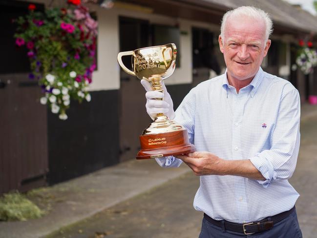 Willie Mullins with the 2023 Melbourne Cup. Picture: VRC