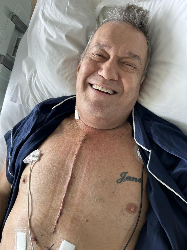 Wife Jane Barnes has posted a photo of Jimmy Barnes recovering in hospital after having open heart surgery. Picture: Supplied