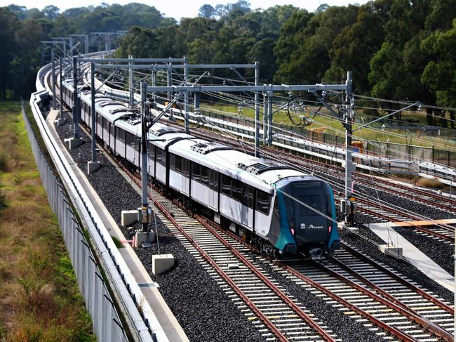 A train leaves Tallawong train station in Rouse Hill. Picture: Angelo Velardo