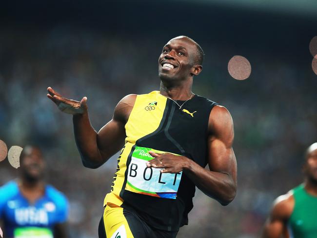 Usain Bolt of Jamiaca celebrates winning the Men's 100m Final during the Athletics at the Olympic Stadium on day 9 of competition at the Rio 2016 Olympic Games. Picture. Phil Hillyard