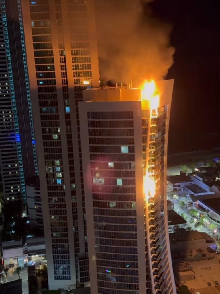 Joevy Lyn captured the moment a ball of fire dropped from the top level at the Hilton in Surfers Paradise. Photo: Facebook/Joevy Lyn