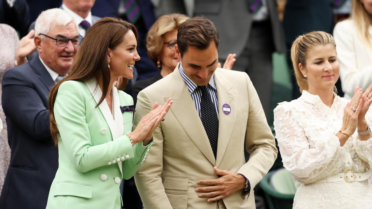 The Princess of Wales with Roger Federer and his wife Mirka during his standing ovation. Picture: Getty Images)