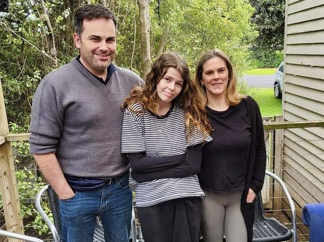 Josie’s step father Paul Hayward, Josie Pinheiro and mother Tash Lambert. Picture: Supplied