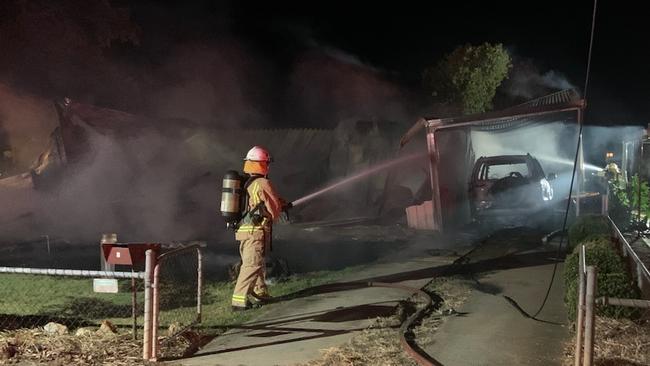 Fire crews battle the blaze on Mary St at Saddleworth. Picture: Country Fire Service