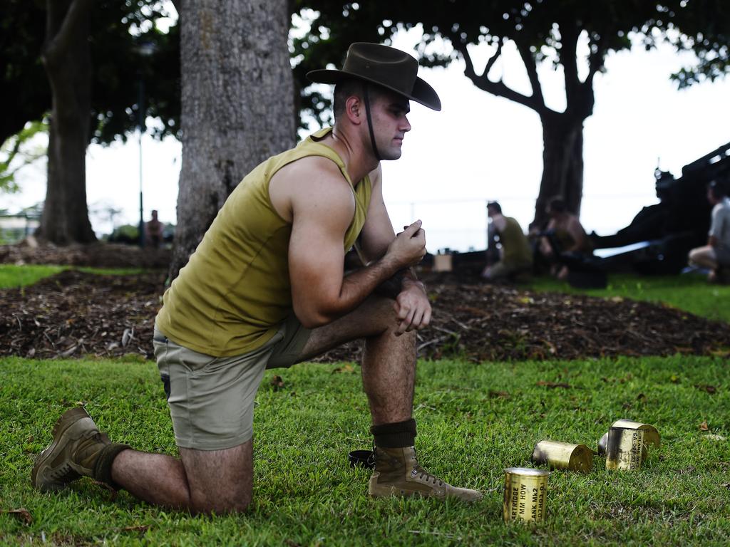 Soldiers reenact the defence of Darwin during the 77th Anniversary of the Bombing of Darwin on Tuesday, February 19, 2019. Picture: KERI MEGELUS