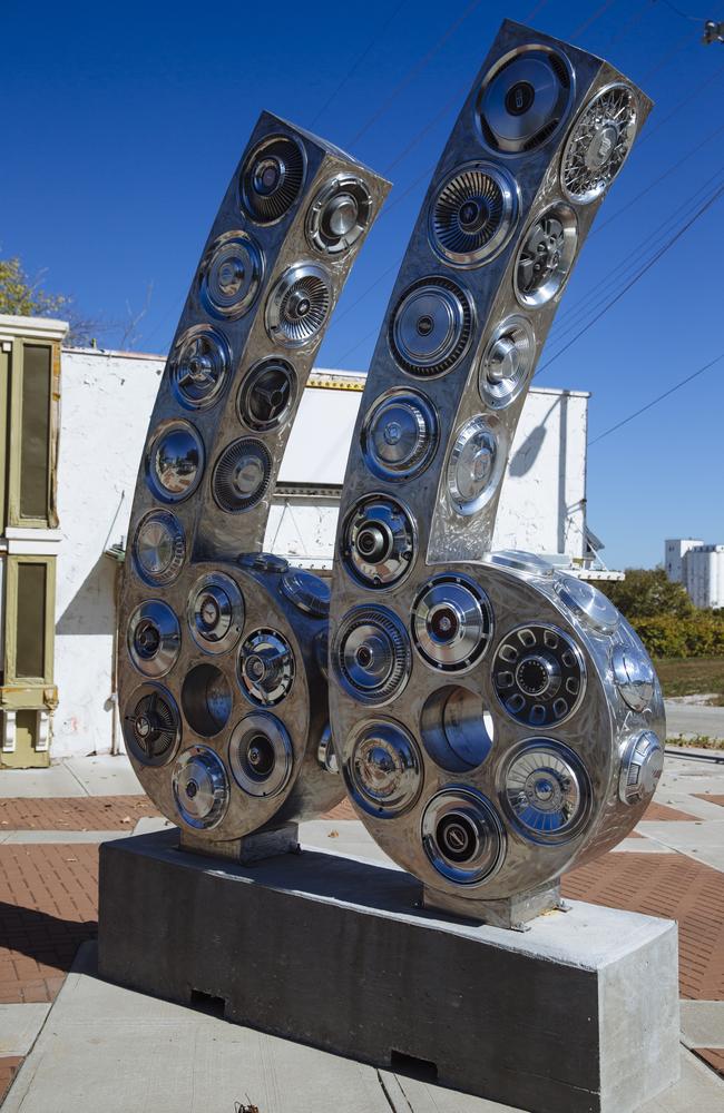 A sculpture made out of hubcaps along Route 66 in Springfield, Missouri. Picture: Angus Mordant for News Corp Australia