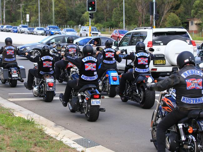 Some 100 Rebels bikies took to the roads to celebrate Darren Wallace. Picture: Adam Taylor