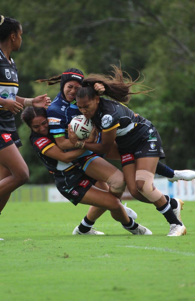 Savannah Roberts-Hickling tackling. HN under-19s action between Tweed and Norths.