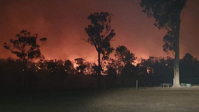 Bushfire blazing along Lake Mary Road, outside of Yeppoon on Monday morning. Picture: Stacey Barry