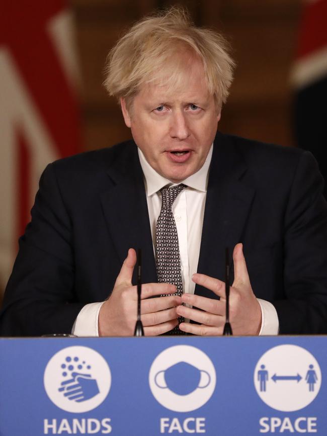 Boris Johnson speaks inside 10 Downing Street on Wednesday. Picture: Pool/Getty Images